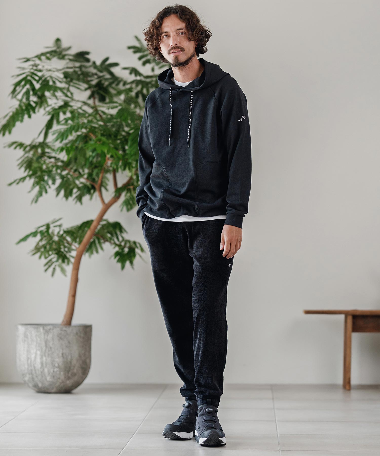 3Dジャガード/長袖プルパーカー