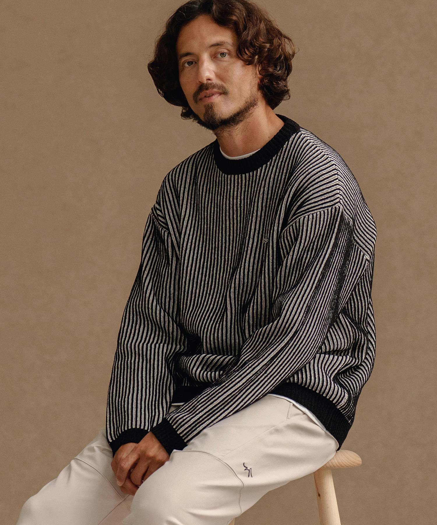 サイセンタク/ストライプ畦編みニットプルオーバー