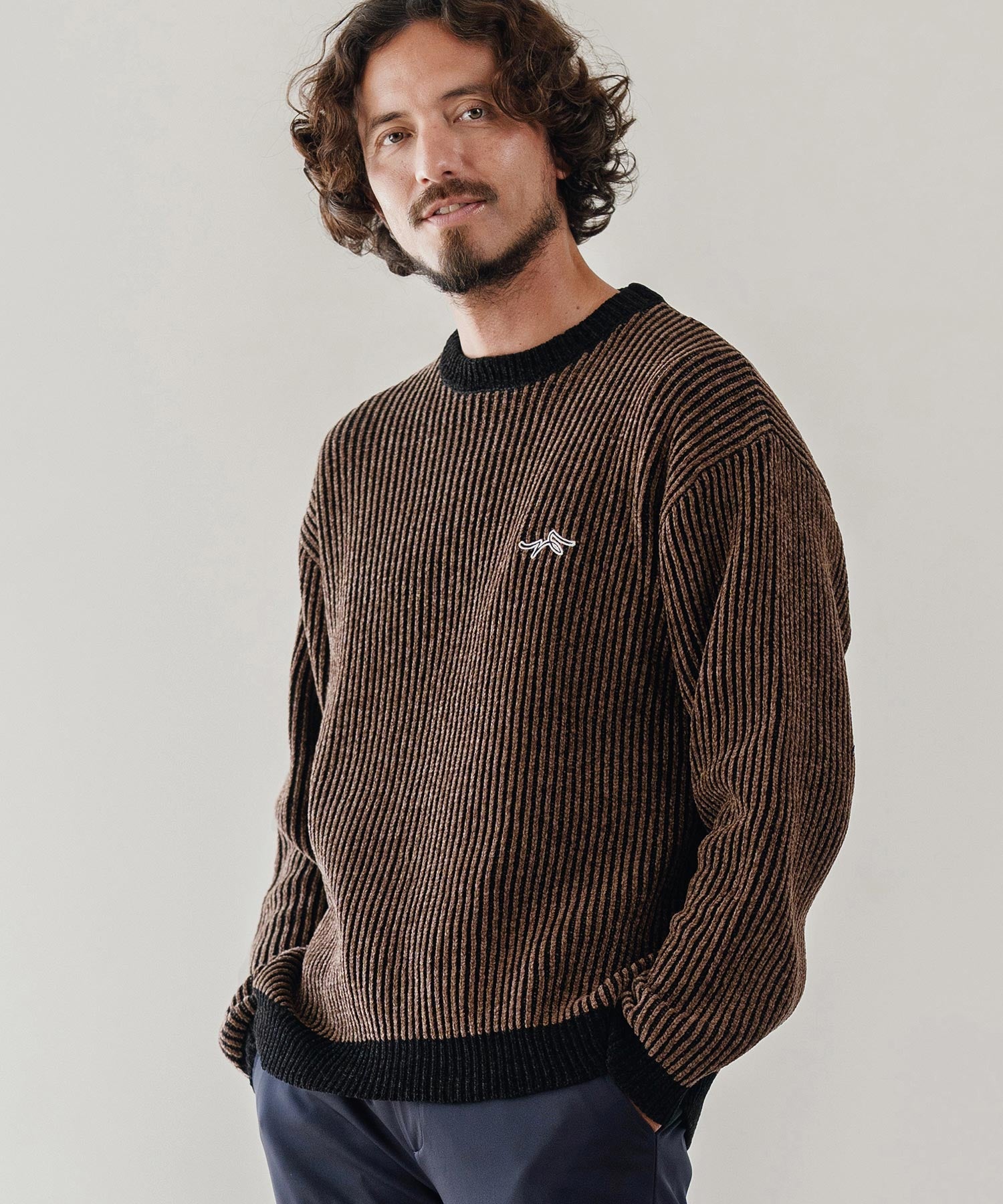 サイセンタク/ストライプ畦編みニットプルオーバー