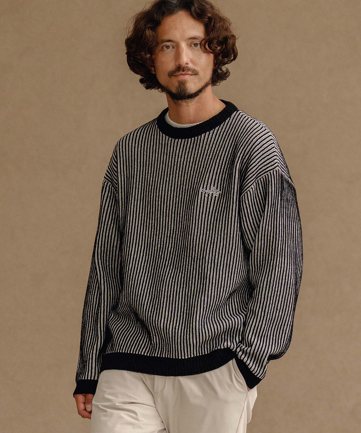 サイセンタク/ストライプ畦編みニットプルオーバー