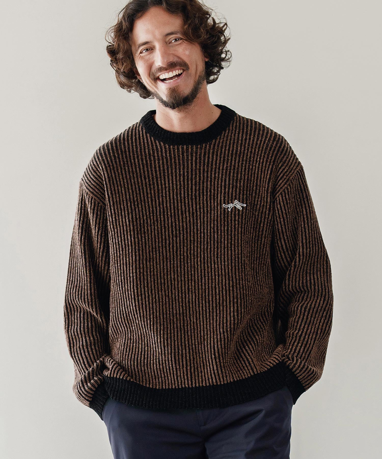 サイセンタク/ストライプ畦編みニットプルオーバー