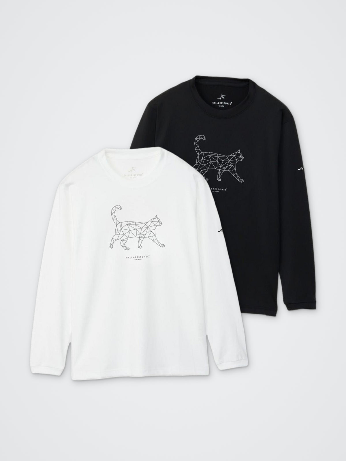 プリント長袖Tシャツ(ジオメトリック/ネコ) カラー展開(BLACK・WHITE)