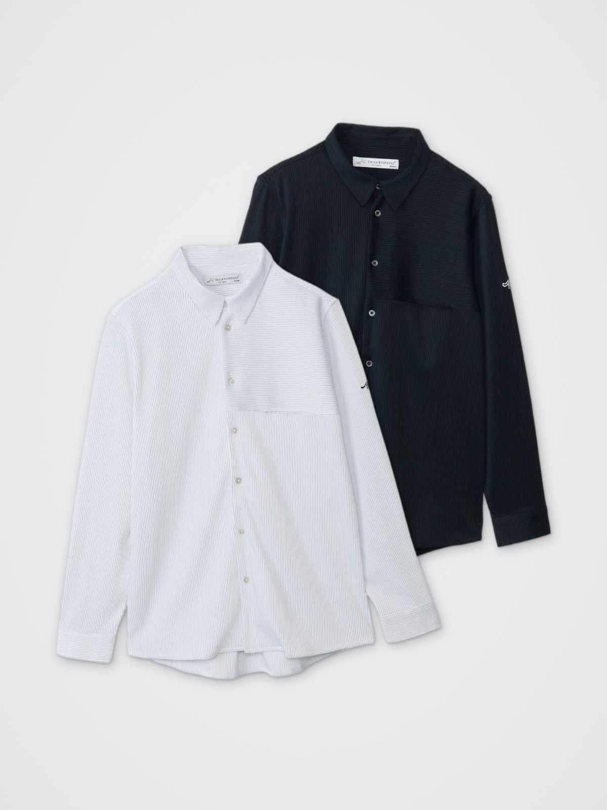 フクレストライプ長袖シャツ カラー展開(BLACK・BLUE)