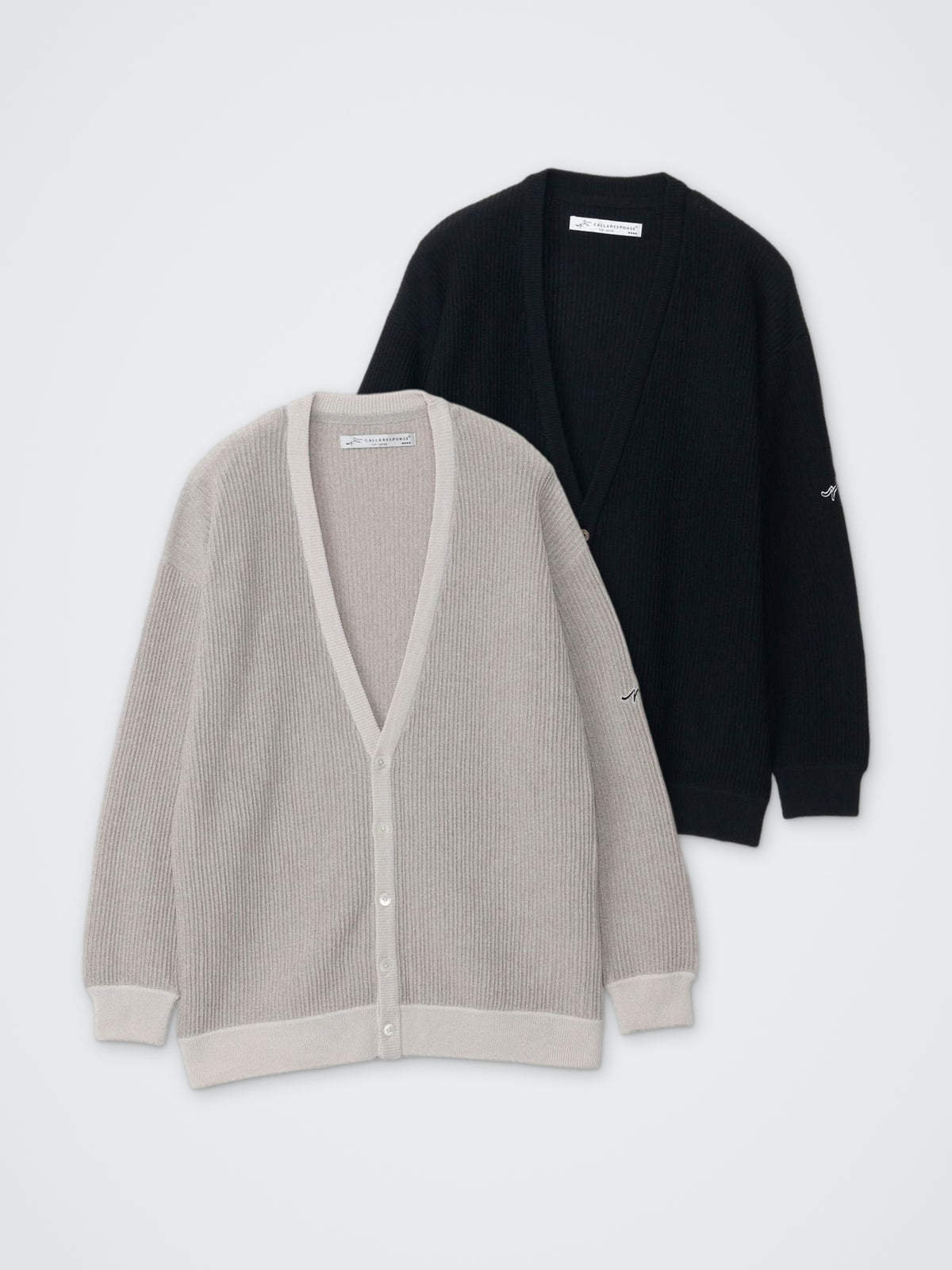 ストライプ柄編み配色ニットカーデ カラー展開(BLACK・BEIGE)