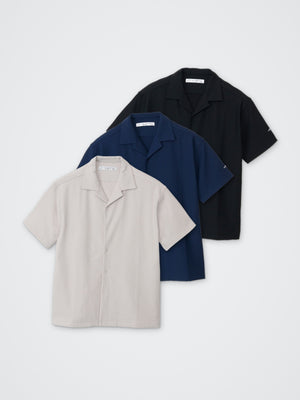 TOBIKIRI STRIPE/開襟半袖シャツ カラー展開(BLACK・NAVY・GREIGE)