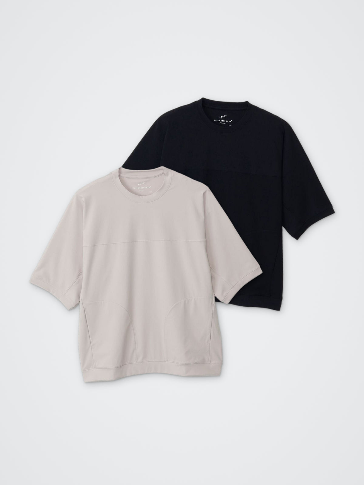 ハイストレッチ切り替え五分袖プルオーバー カラー展開(BLACK・BEIGE)