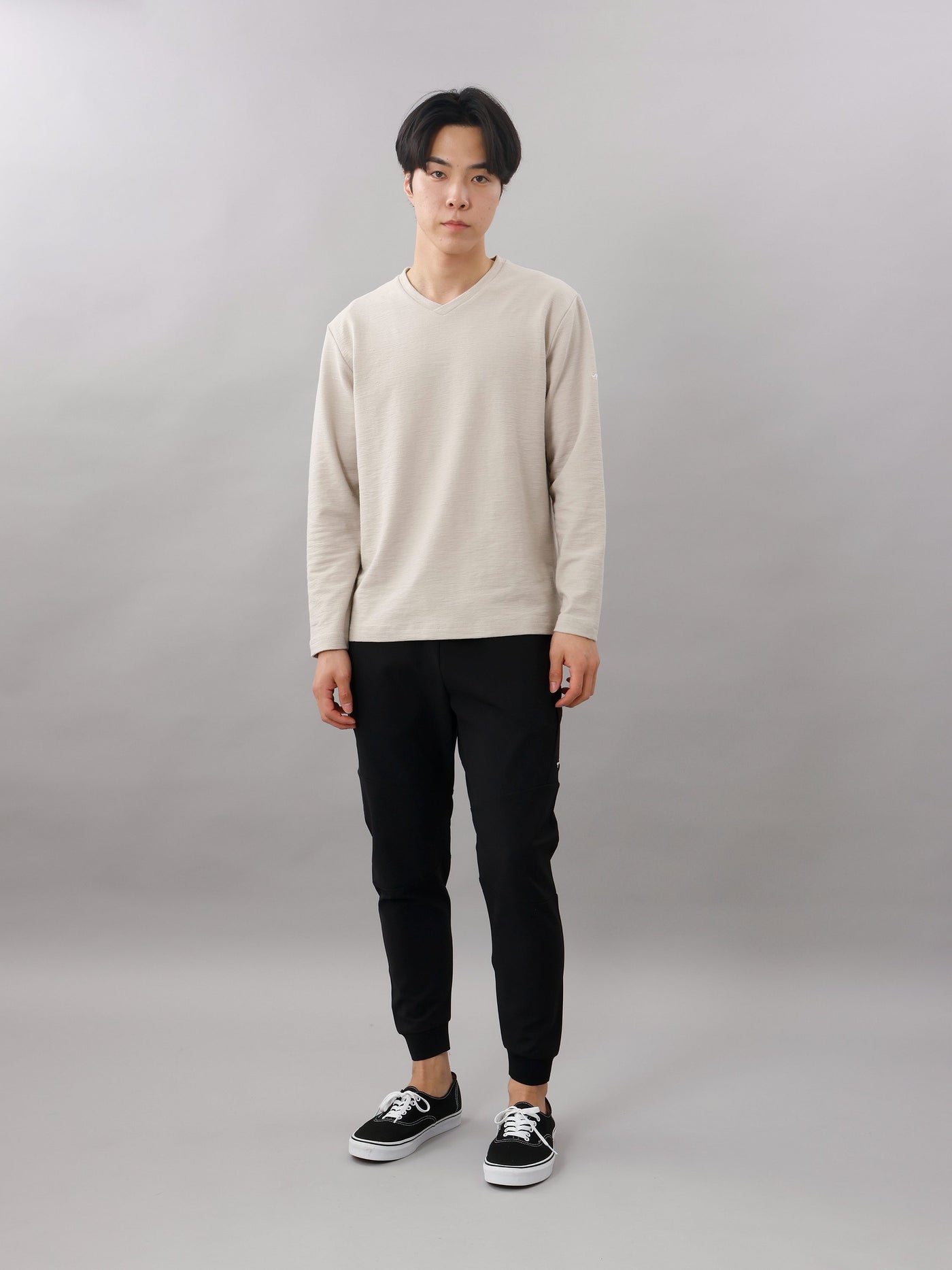 メランジVネック長袖Tシャツ