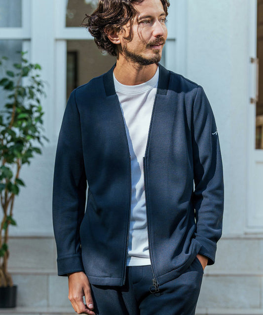 マルーデコットン/リブ襟ノーカラージャケット