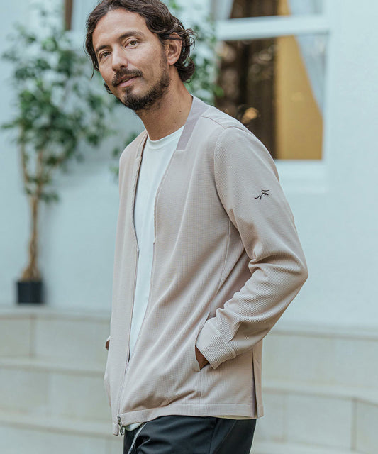 マルーデコットン/リブ襟ノーカラージャケット