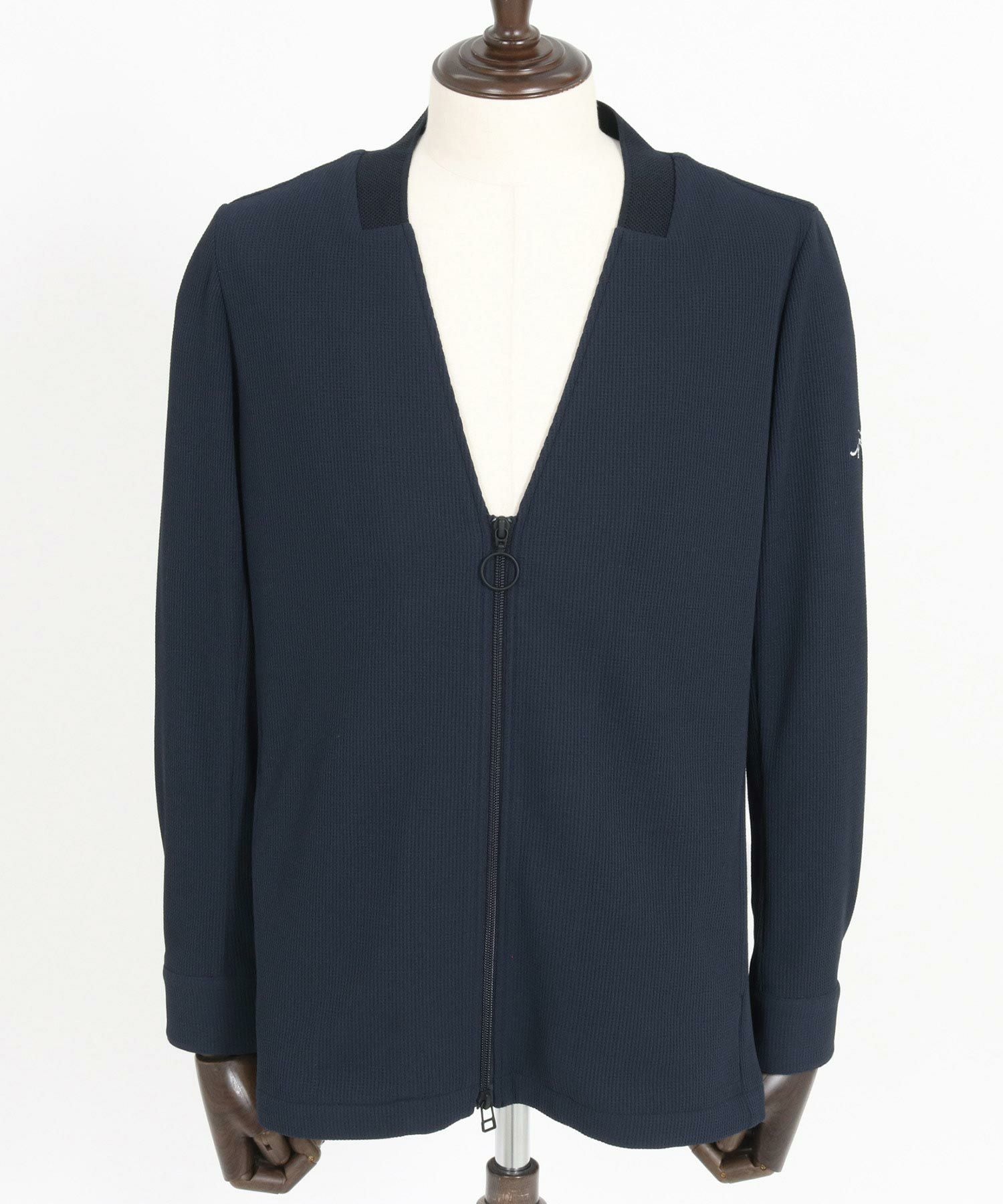 【新品タグ付き】モラビト　リブニット　ノーカラージャケット　ドッキング　異素材 アウトレット】Oggiコラボ 2wayストレッチ ノーカラージャケット