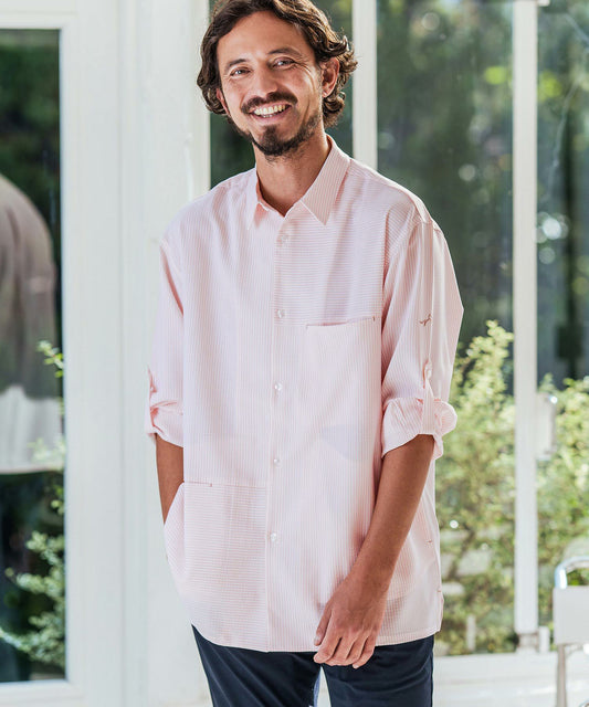 シアサッカー/長袖ロールアップシャツ(ストライプ)