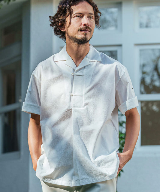 シアサッカー/ハーフボタン半袖シャツ