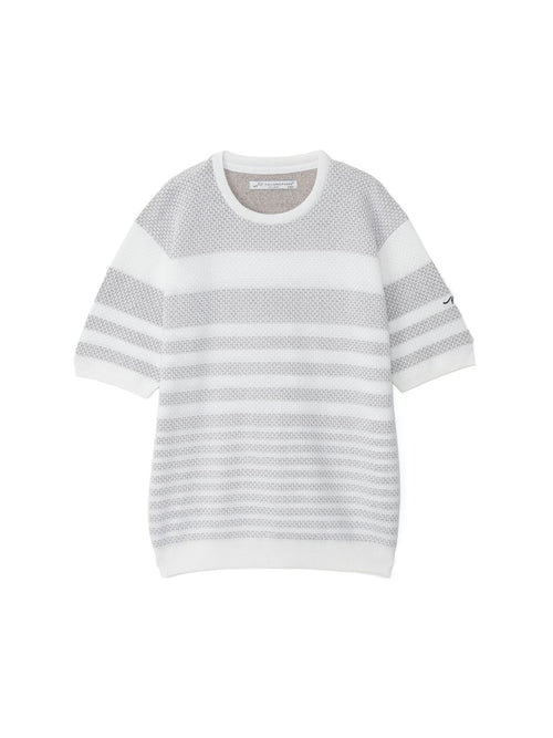 ボーダージャガード半袖ニットプルオーバー