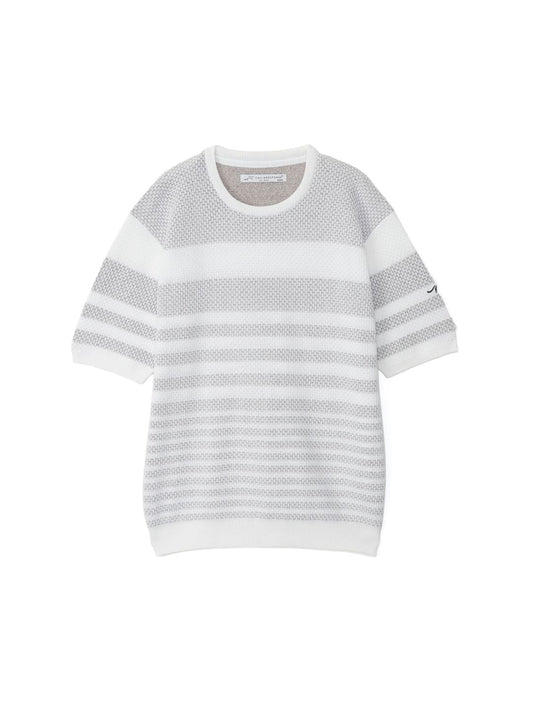 ボーダージャガード半袖ニットプルオーバー