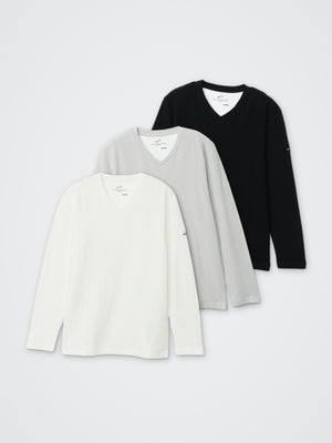 メランジ/Vネック長袖Tシャツ カラー展開(BLACK・GRAY・WHITE)