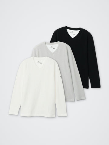 メランジ/Vネック長袖Tシャツ カラー展開(BLACK・GRAY・WHITE)