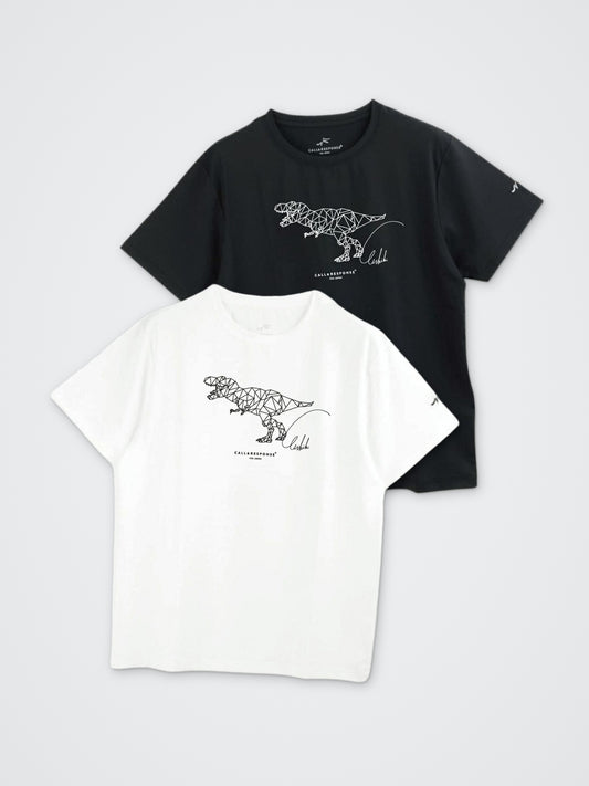 プリント半袖Tシャツ(ティラノサウルス/ジオメトリック) カラー展開(BLACK・WHITE)