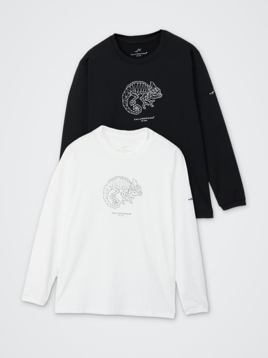 プリント長袖Tシャツ(カメレオン) カラー展開(BLACK・WHITE)