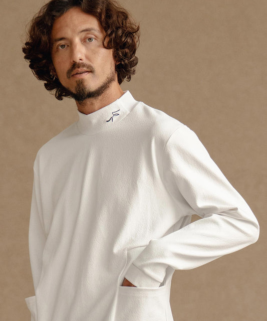 3Dジャガード/モックネック長袖プルオーバー