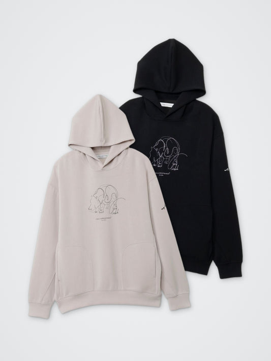 モダール/プリントパーカー(カバ) カラー展開(BLACK・GREIGE)