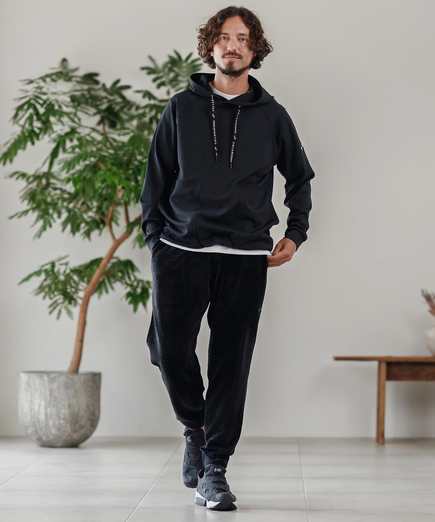 3Dジャガード/長袖プルパーカー