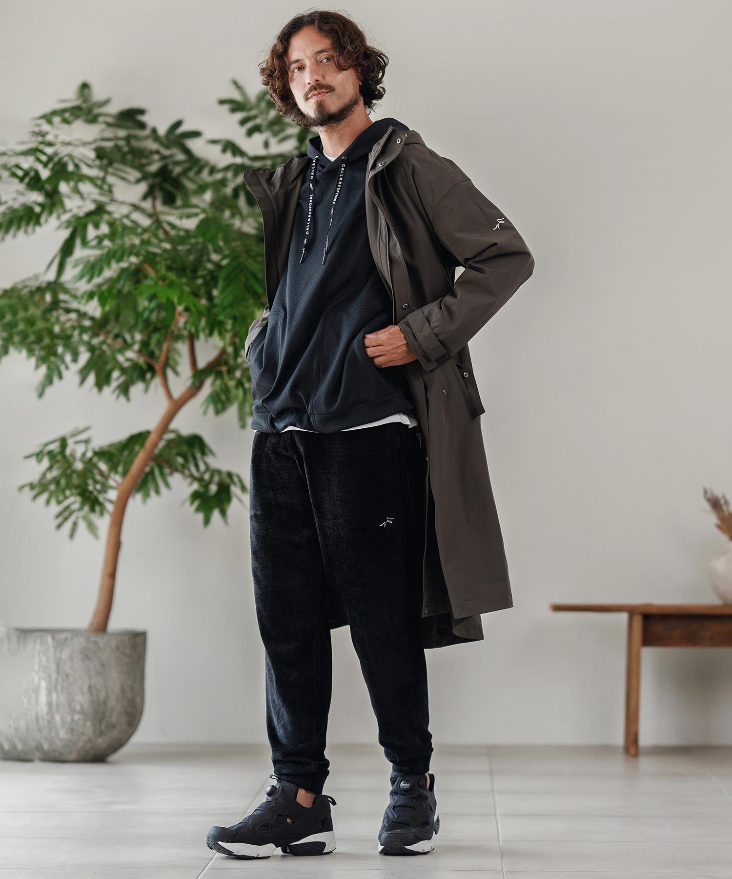 3Dジャガード/長袖プルパーカー