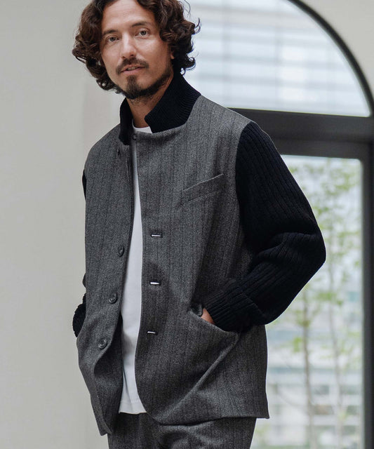 袖ニットコンビジャケット(ヘリンボーン)