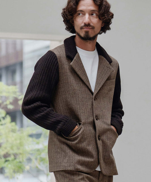 袖ニットコンビジャケット(ヘリンボーン)