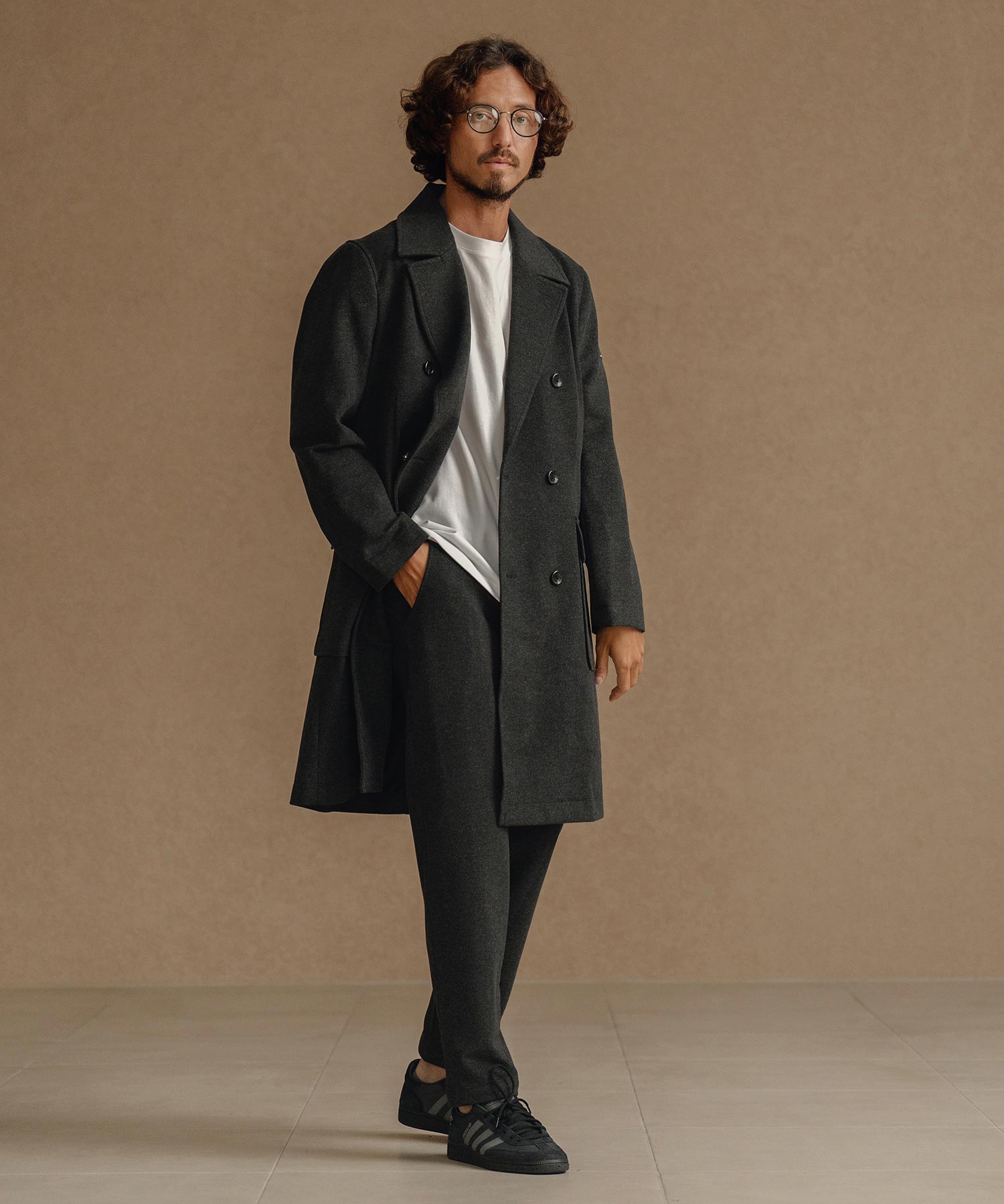 【美品】CALL&RESPONSE スーパーストレッチロングPコート ブラウン2 スーパーストレッチ/ロングPコート