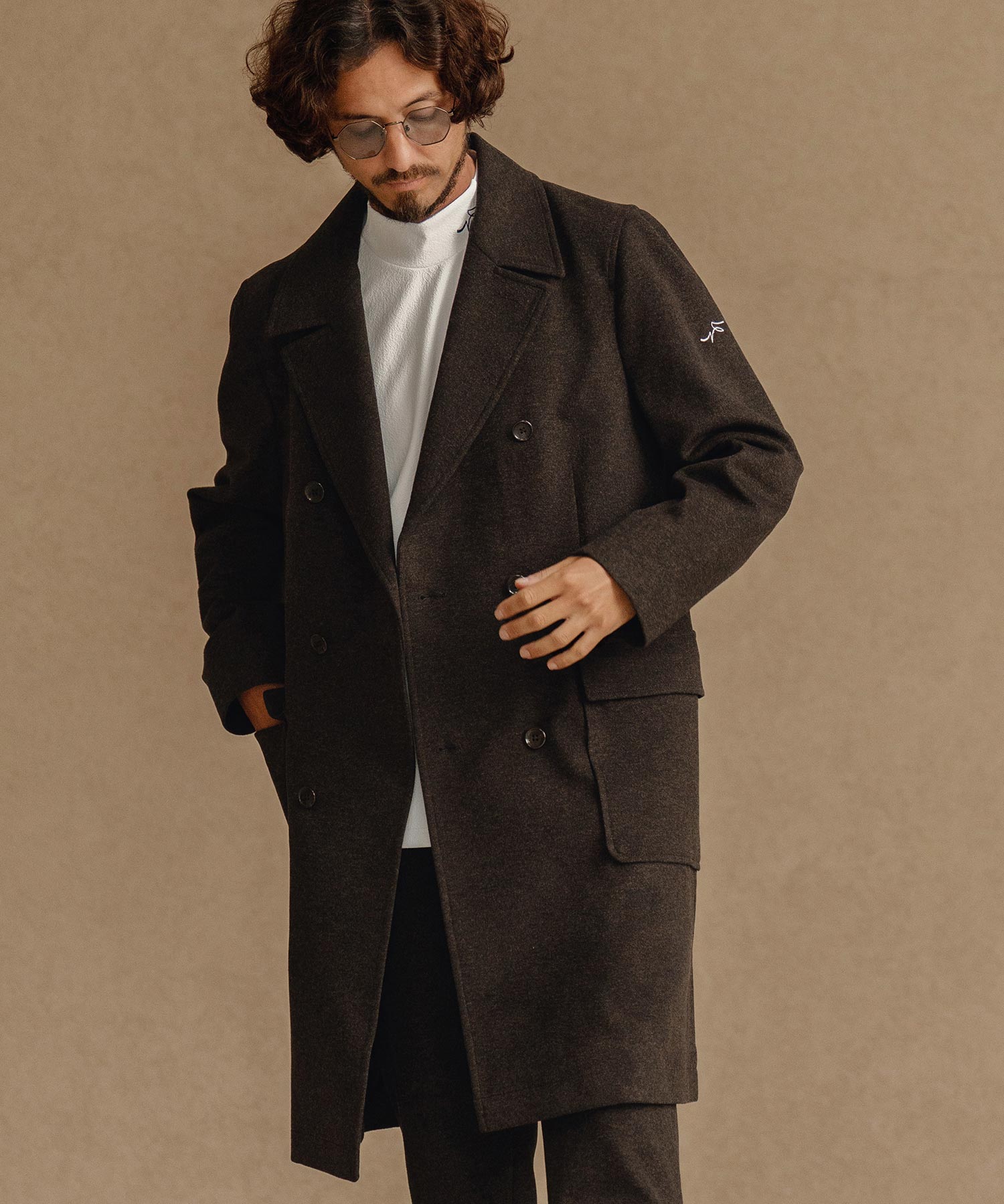 【美品】CALL&RESPONSE スーパーストレッチロングPコート ブラウン2 スーパーストレッチ/ロングPコート