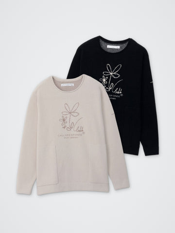 サイセンタク/JQニット(ラクガキフラワー) カラー展開(BLACK・GREIGE)