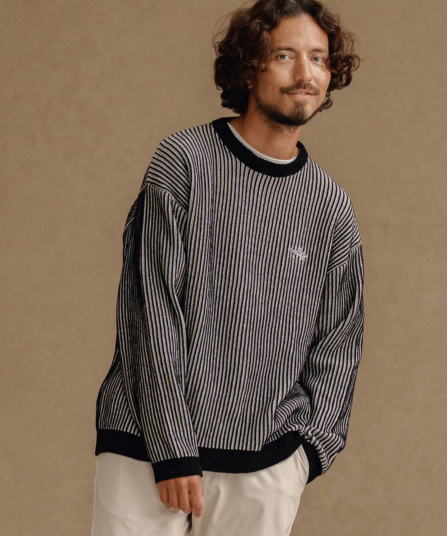 サイセンタク/ストライプ畦編みニットプルオーバー