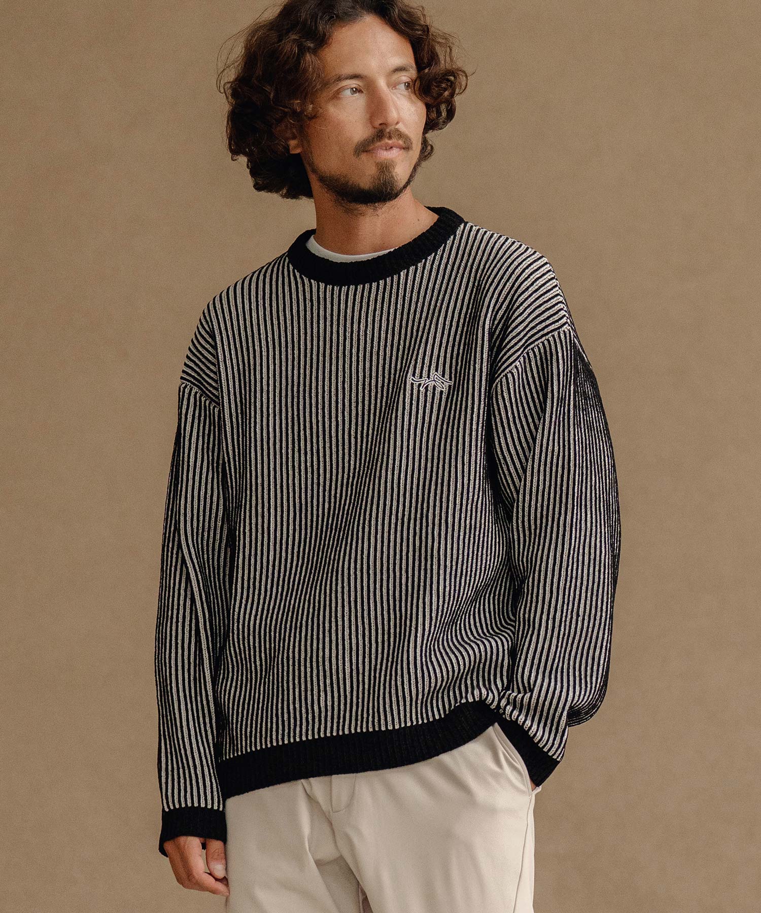 サイセンタク/ストライプ畦編みニットプルオーバー