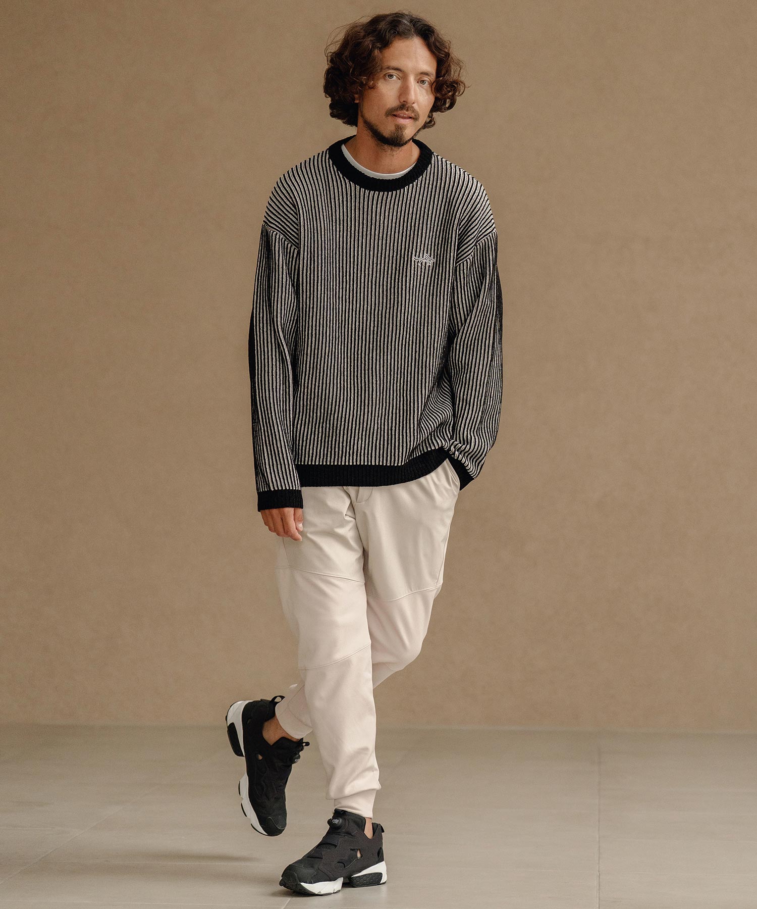 サイセンタク/ストライプ畦編みニットプルオーバー