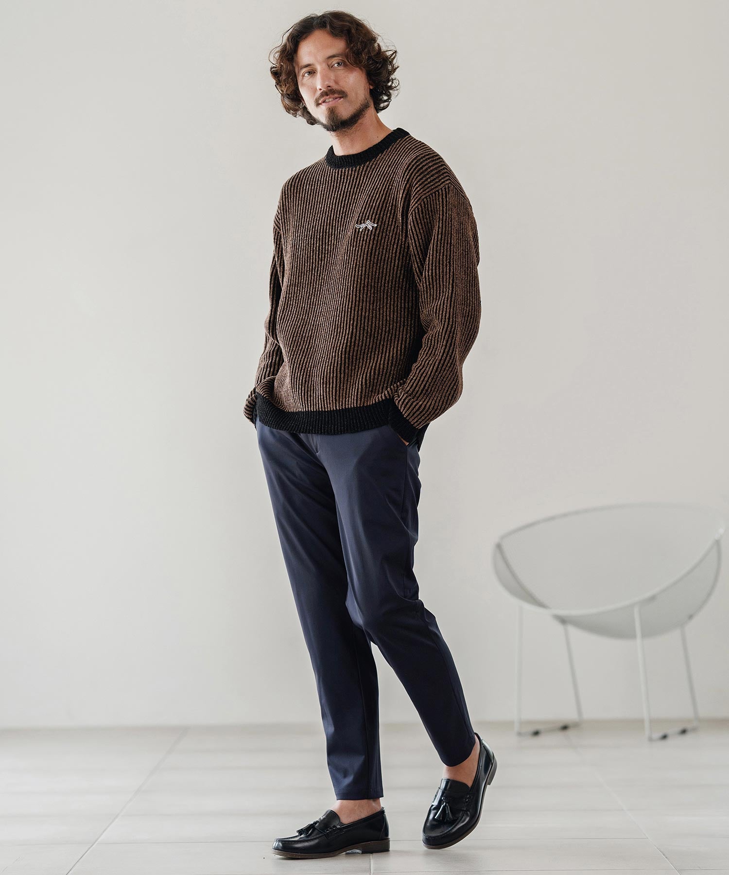 サイセンタク/ストライプ畦編みニットプルオーバー