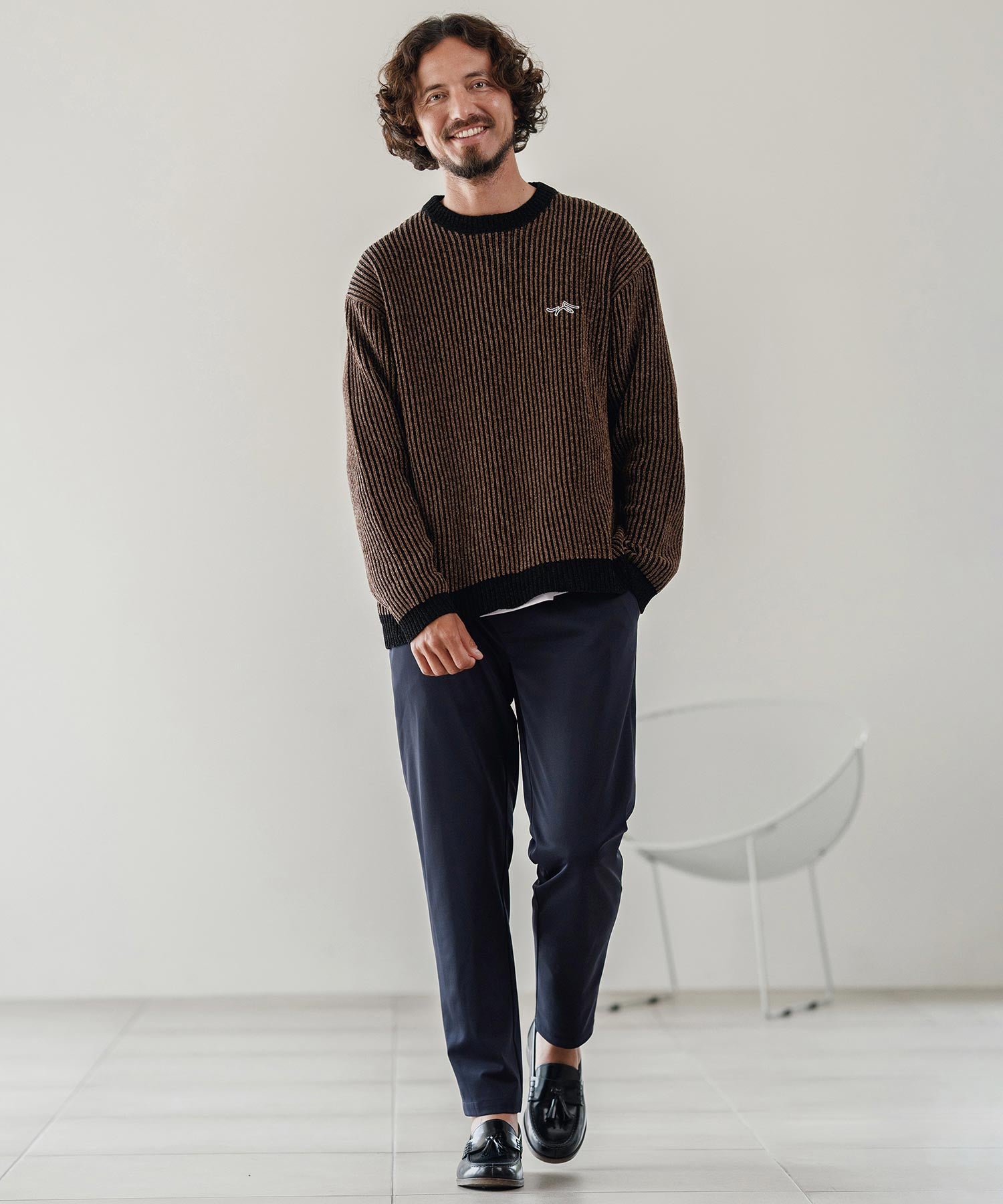 サイセンタク/ストライプ畦編みニットプルオーバー