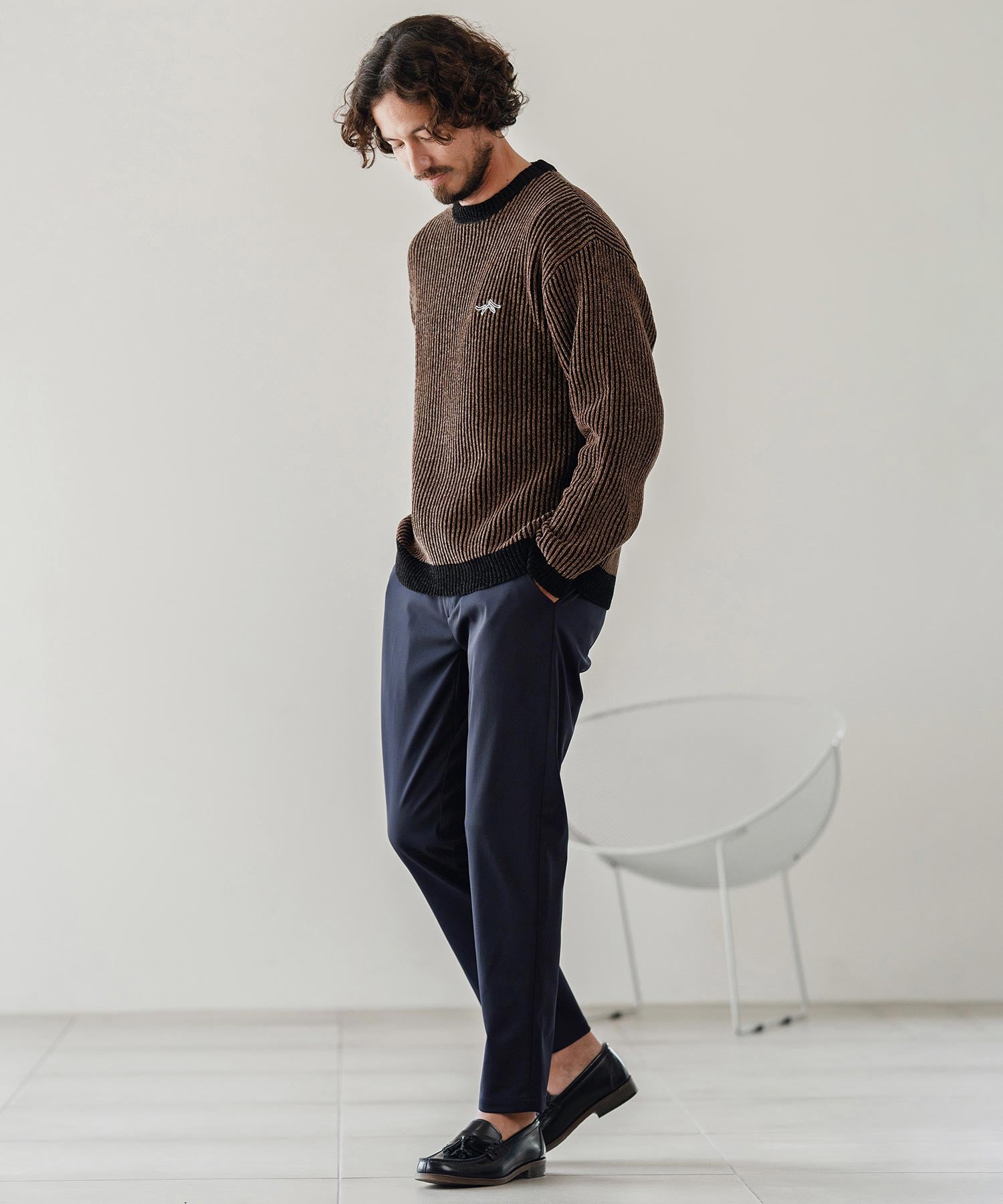 サイセンタク/ストライプ畦編みニットプルオーバー