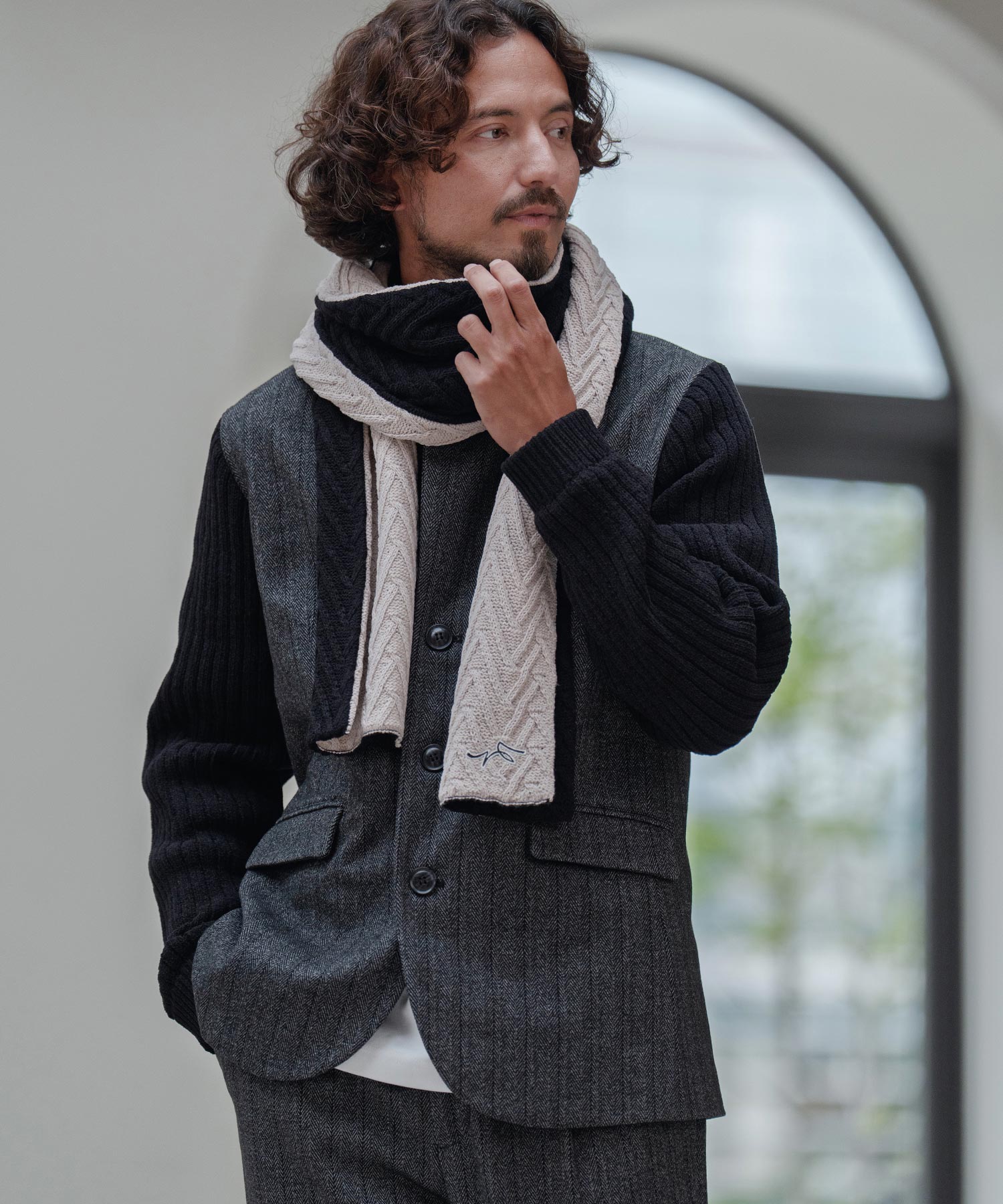 サイセンタク/ニットマフラー(ヘリンボーン)