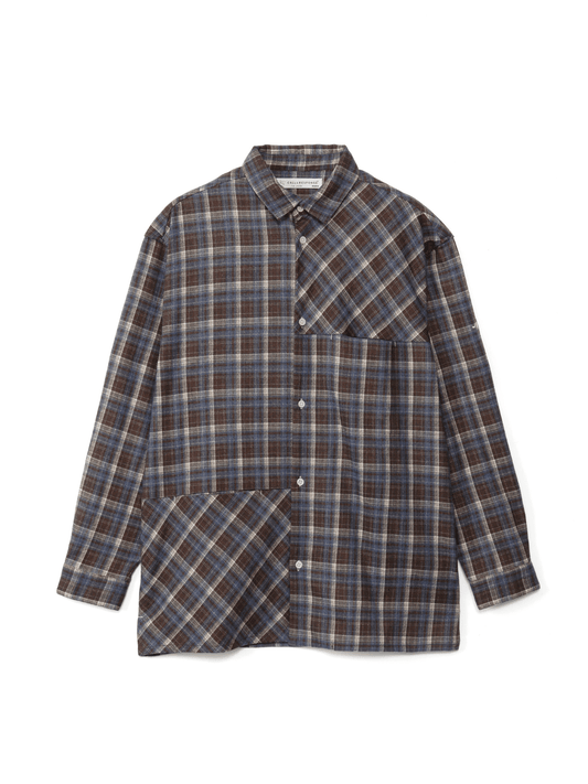フランネルライク長袖切り替えチェックシャツ