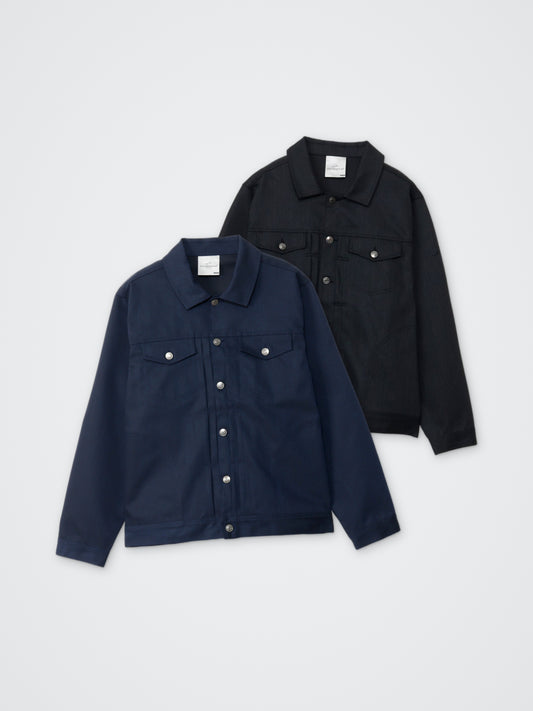 反応染デニムジャケット カラー展開(BLK/BLK・NVY/BLK)