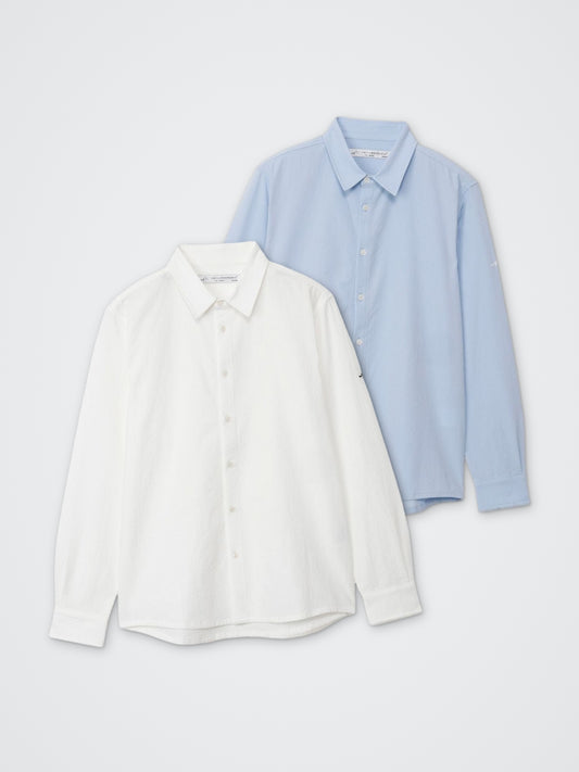 シアサッカー長袖シャツ(CALLテープ) カラー展開(BLUE・WHITE)