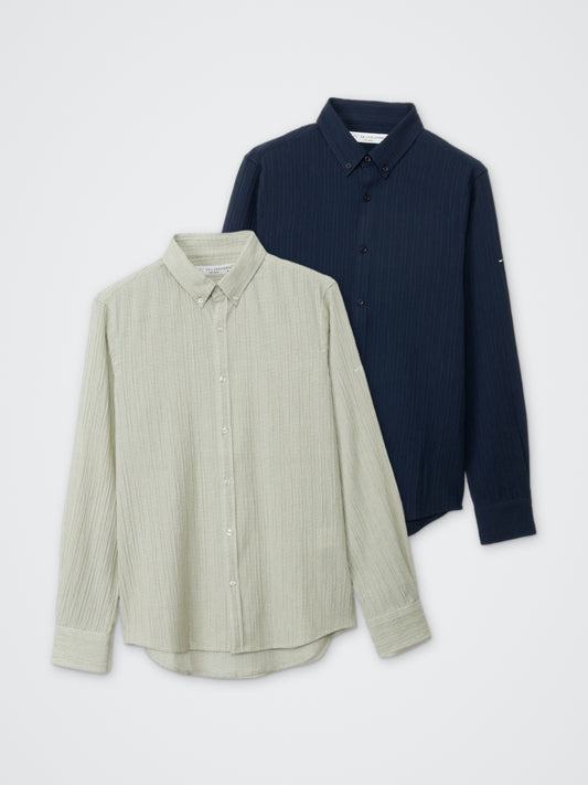 楊柳ボタンダウン長袖シャツ カラー展開(NAVY・GREEN)