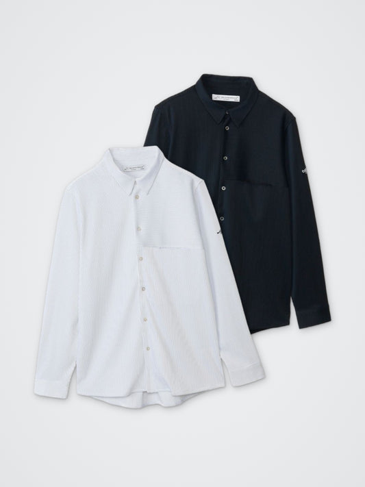 フクレストライプ長袖シャツ カラー展開(BLACK・BLUE)