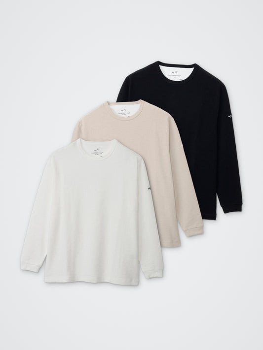 メランジクルー長袖Tシャツ カラー展開(BLACK・BEIGE・WHITE)
