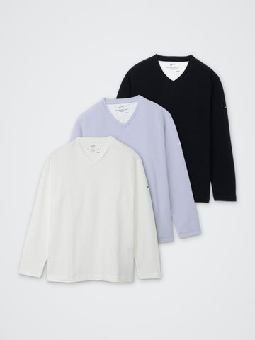 メランジVネック長袖Tシャツ カラー展開(BLACK・L.BLUE・WHITE)