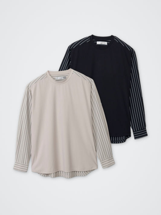 ハイストレッチ長袖プルオーバー(バックストライプ) カラー展開(BLACK・BEIGE)