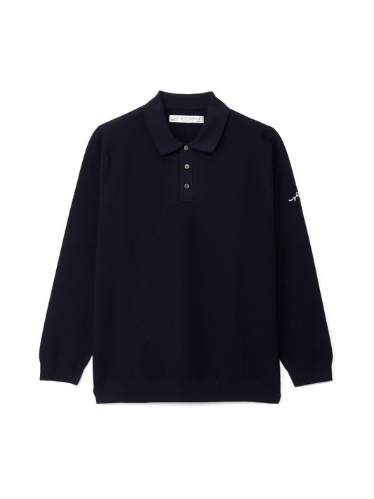 鹿子編み長袖ニットポロ