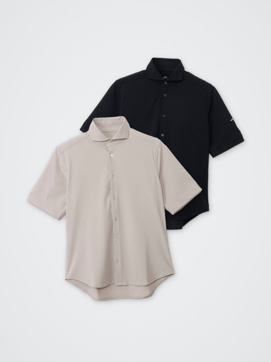 ハイストレッチホリゾンタルカラー半袖シャツ カラー展開(BLACK・BEIGE)