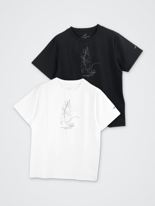 プリント半袖Tシャツ(アート/JAZZウッドベース) カラー展開(BLACK・WHITE)