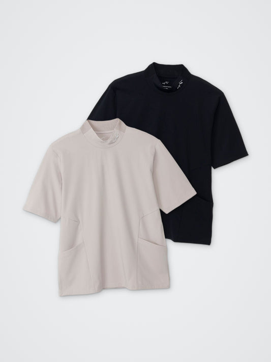 ハイストレッチモックネック半袖プルオーバー カラー展開(BLACK・BEIGE)